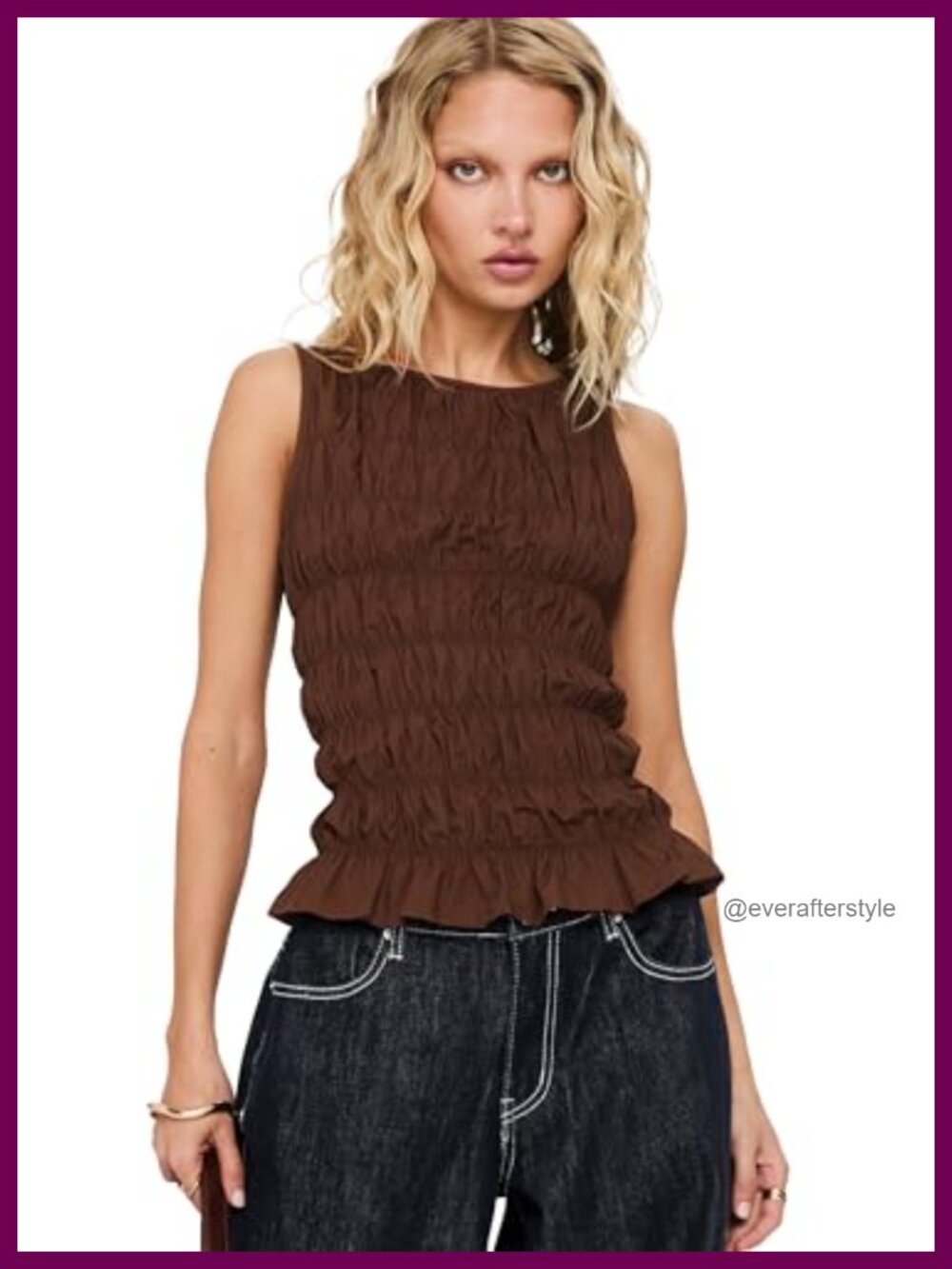 Shirred Sleeveless Tank Top Boat Neck Cotton Tailored Fit